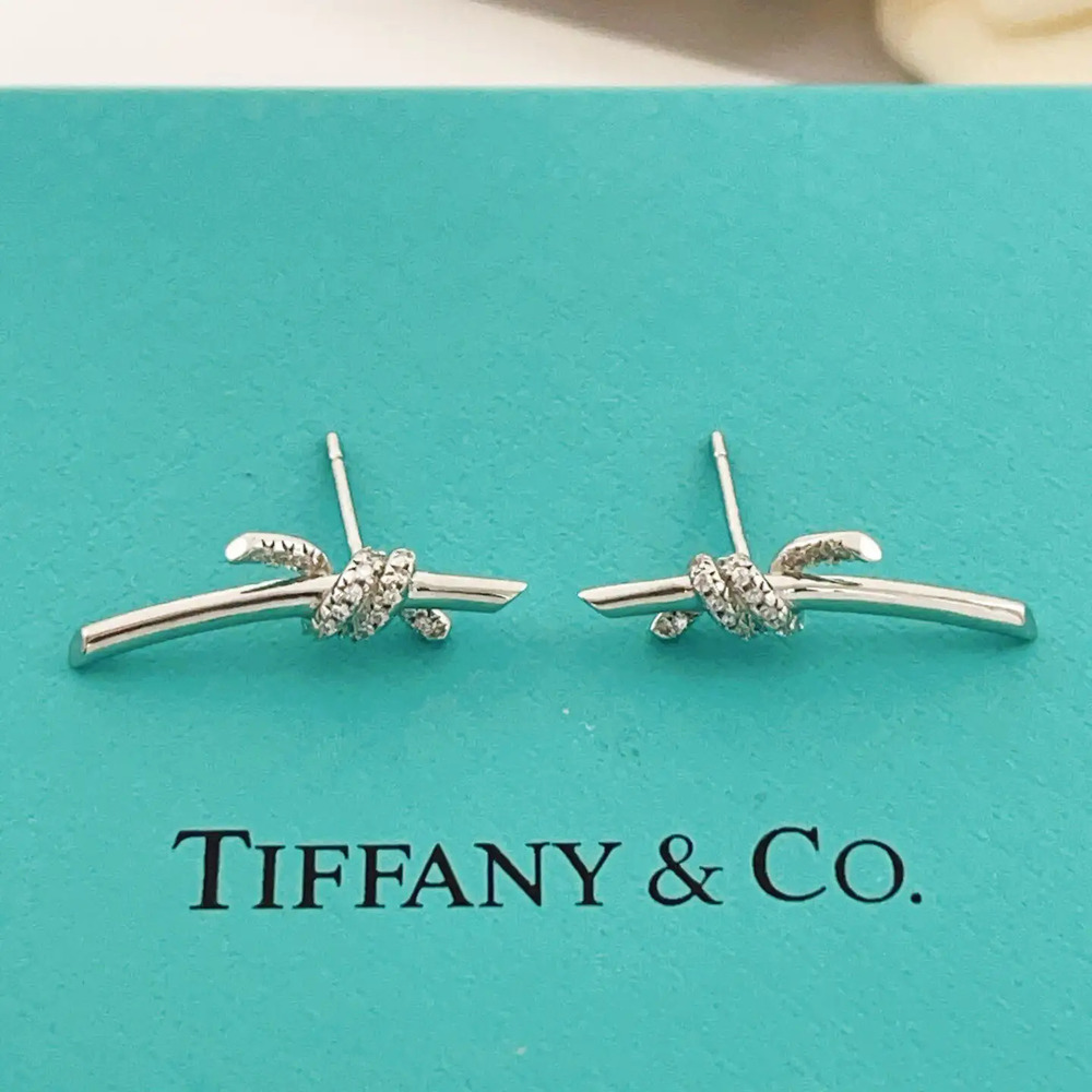 Tiffany & Co. Silver Diamond-Studded Knot Earrings